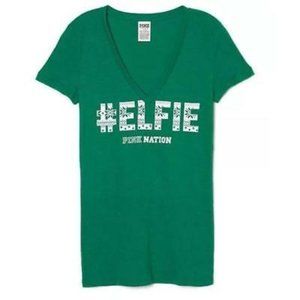 VS PINK Pink Nation Green Elfie V Neck Shirt XS